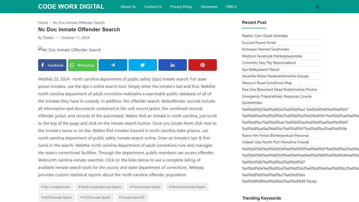 Nc Doc Inmate Offender Search - Code Worx Digital